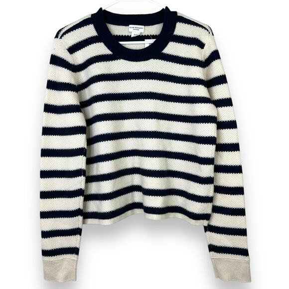 Club Monaco NWT Cashmere Navy Stripe Honeycomb Crewneck Soft Rib Knit Sweater XL - Picture 3 of 10